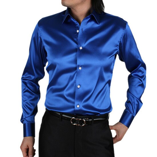 Sixsr 2024 Men's Luxury Silky Shirts Long Sleeve Fashion Loose Casual Silk Like Men Dress Shirt Plus size Wedding Party Stage Clothes