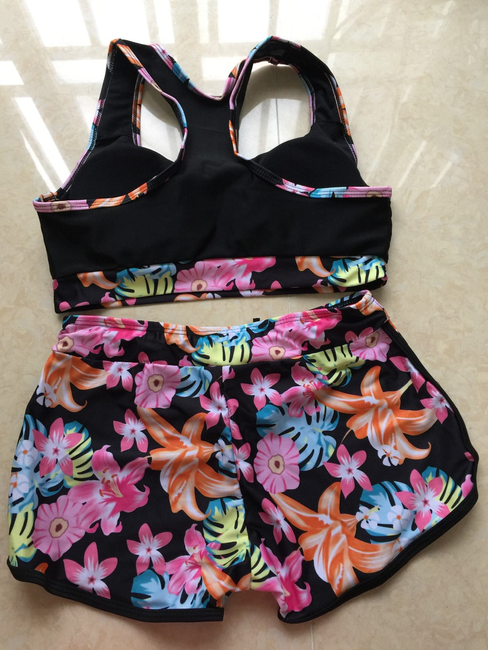 sixsr womens fashion New Sporty Bikini Racerback Top Short Pants Printed Women Bikini set Femme Bathing suit Swimming suits Beachwear Biquini
