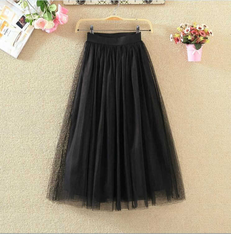 sixsr  Autumn Winter Vintage Tulle Skirt Women Elastic High Waist Mesh Skirts Long Pleated Tutu Skirt Female Jupe Longue