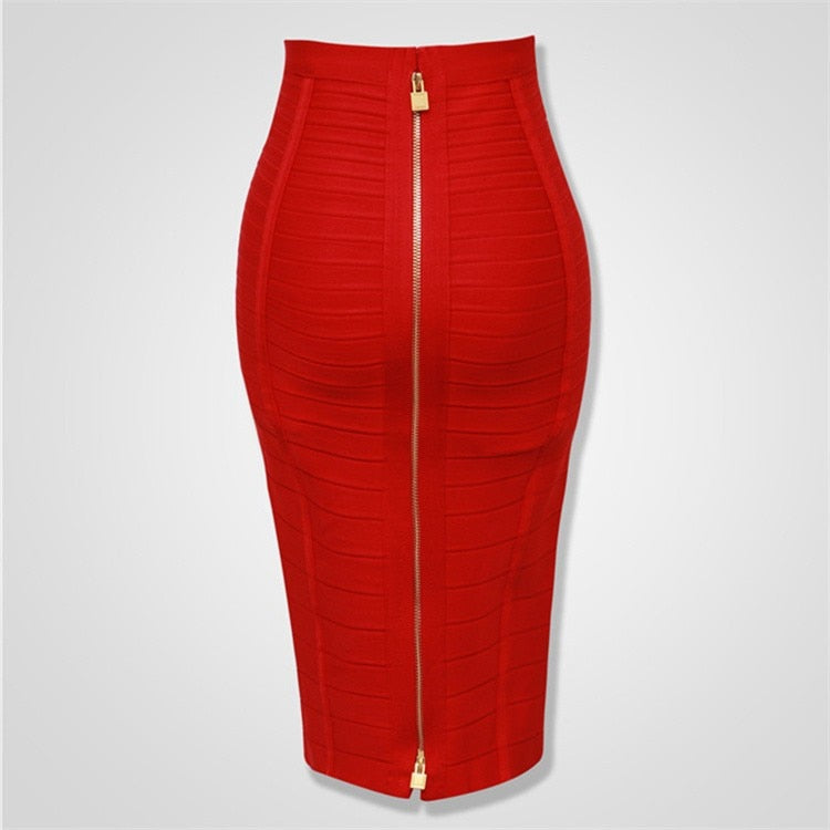 sixsr 16 Colors XL XXL Sexy Solid Zipper Orange Blue Black Red White Pink Bandage Skirt Women Elastic Bodycon Summer Pencil Skirt 58cm