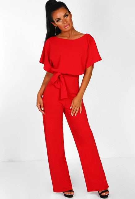 sixsr Women Summer Jumpsuit  Short Sleeve Elegant jumpsuit Long wide leg Pants High waist Casual Bodysuit Plus Size Overalls Loose