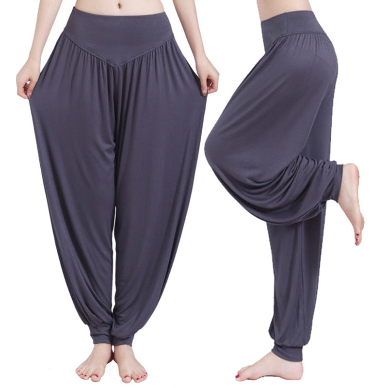 sixsr Women Harem Pants Casual Loose Cotton Solid Elastic Waist Wide Leg Pants Plus Size Loose Long Bloomers Trousers 15 Colors