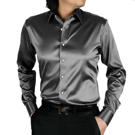 Sixsr 2024 Men's Luxury Silky Shirts Long Sleeve Fashion Loose Casual Silk Like Men Dress Shirt Plus size Wedding Party Stage Clothes