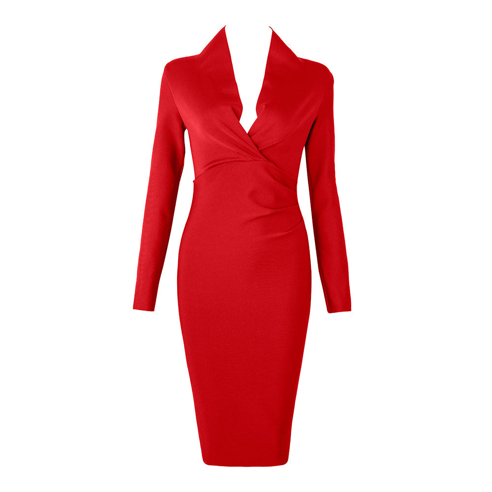 Sixsr New Summer Deep V Neck Women Bandage Dress Full Sleeves Celebrity Bodycon Dress Sexy Club Vestidos Evening Party Dresses
