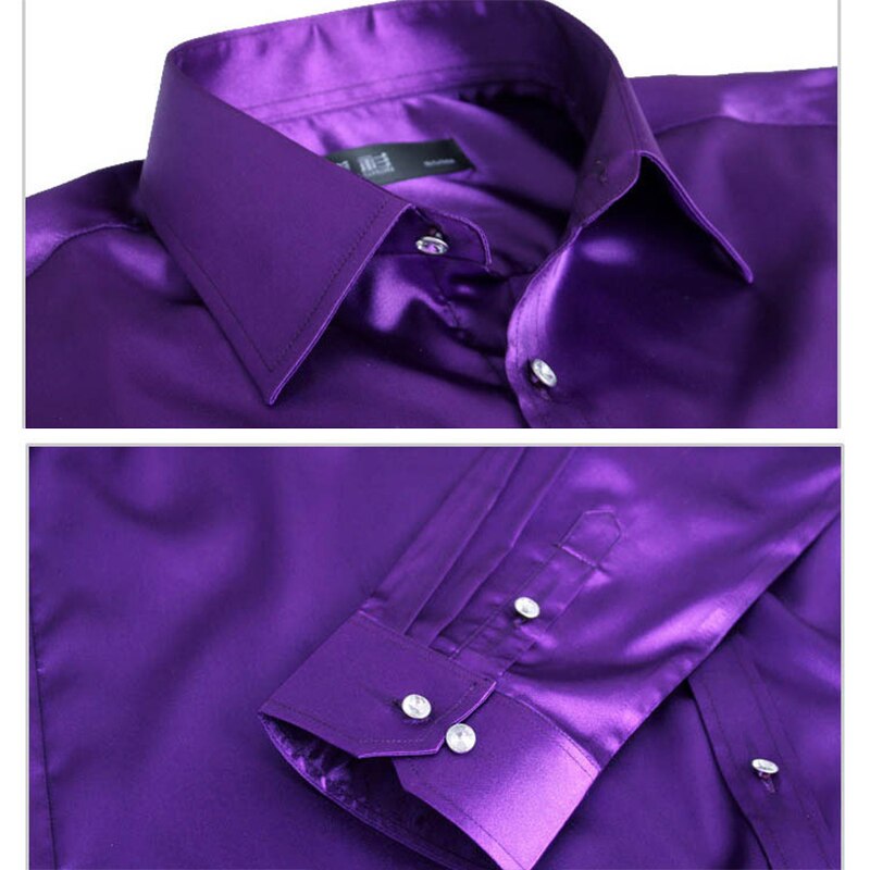 Sixsr 2024 Men's Luxury Silky Shirts Long Sleeve Fashion Loose Casual Silk Like Men Dress Shirt Plus size Wedding Party Stage Clothes