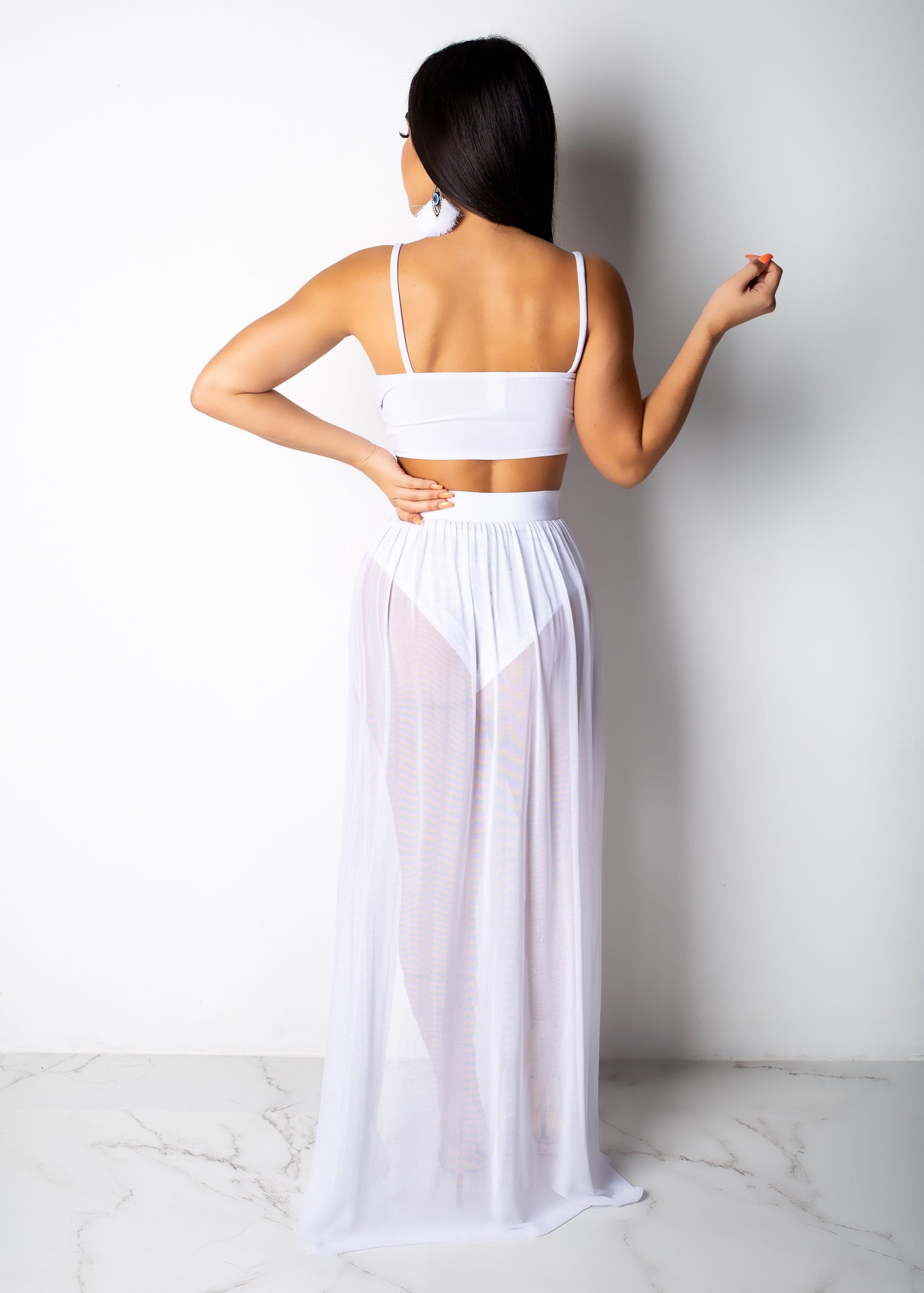 sixsr  Sexy Women Set Two Pieces Spaghetti Strap Top Long Slit Skirt Summer Chiffon 2 Pieces Set Outfit Solid Pattern Outdoor Wear