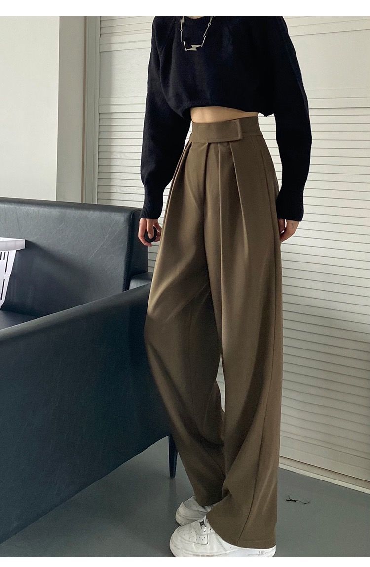 Sixsr Brown Wide Leg Women's Classic Suit Pants Vintage Palazzo Office Elegant Casual Balck Trousers Female High Wasit Pants