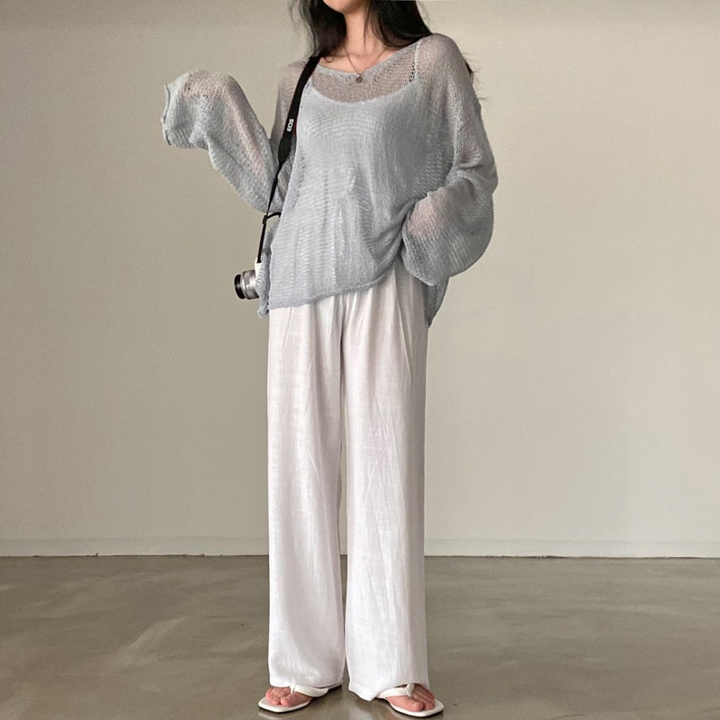 Sixsr Lazy Style Full Sleeves Jumpers Tops Hollow Out Sexy Women Fashion Casual Streetwear Chic Femme Sweaters Pullovers