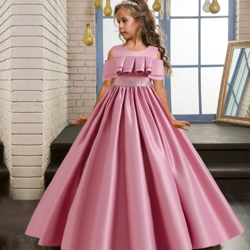 sixsr Summer Kids Princess Dress Girls Flower Embroidery Dress For Girls Vintage Wedding Party Formal Ball Gown Children Clothing