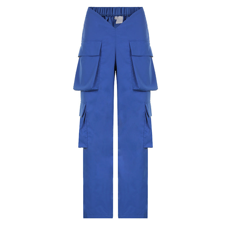 Vintage Y2k Cargo Pants Women Elastic High Waist Big Pockets Baggy Casual Capris Aesthetic Autumn Jogger Sweatpants
