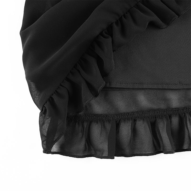 Sixsr Sweetown Dark Academia Gothic Dresses Women Chiffon Ruffles Black E Girl Clothes Sleeveless V Neck Lace Up Mini Dress Summer