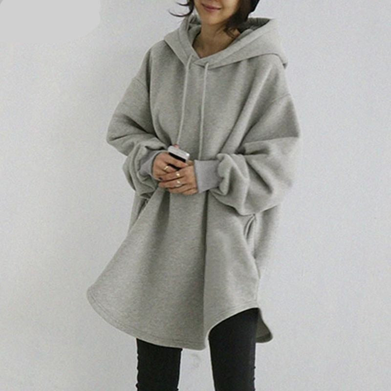 Sixsr Women's Hoodies Long Sleeve Sweatshirts Autumn Casual Solid Loose Long Drawstring Pullovers Oversized Streetwear