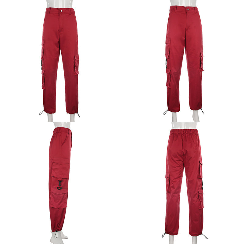 Sixsr Button Pockets Patchwork Cargo Pants Women Streetwear High Waist Trousers Women Fashion Pencil Pants Joggers Women