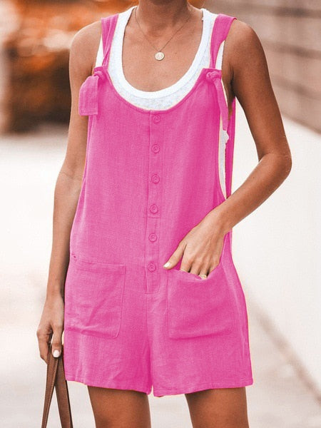 Sixsr Summer Women Sleeveless Overalls Elegant Jumpsuits Romper Casual Vintage Ladies Short Pants Cotton and linen Wide Leg Pants