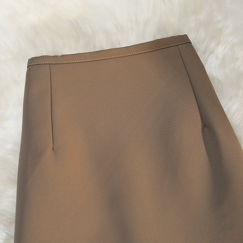 sixsr Fashion Elegant Formal Skirts Women Autumn New High Waist Drape Suit Long Brown Skirt Zipper Female