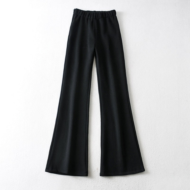 Sixsr New High Street Elastic Waist Solid Color Flare Pants For Women Spring Autumn Thick Casual Female Trouser BSXM new years eve outfits women