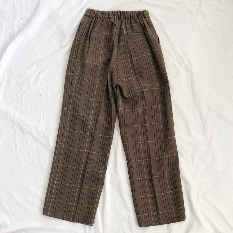 sixsr Fashion Trends Spring Women Pants Plaid High Waist Dropping Feeling High Waist Wide Leg Long Suit Pants