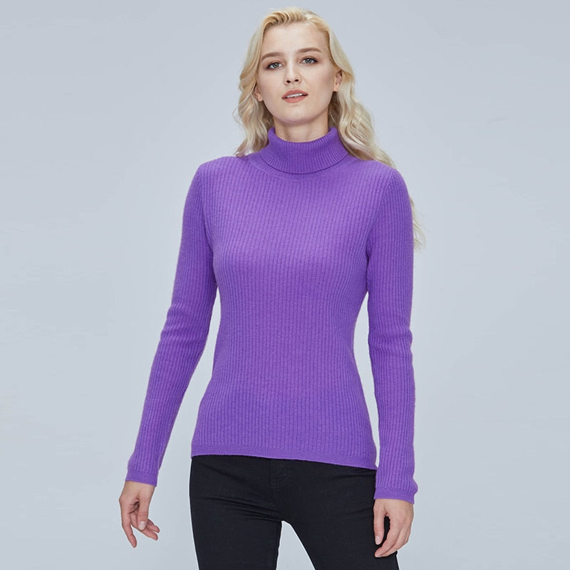 100% Merino Wool Turtleneck Women Sweater Autumn Winter Warm Soft Jumper Women Knitted Pullover Femme Cashmere Sweater Knit