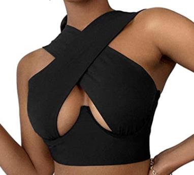 sixsr Women's Criss Cross Tank Tops Sexy Sleeveless Solid Color Cutout Front Crop Tops Party Club Streetwear Summer Lady Bustier Tops