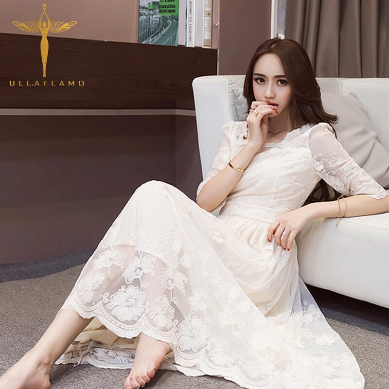 sixsr Fashion Trends Sexy Lace Ruffled Hollow Out See Through Evening Party Dress Elegant Temperament Mesh Solid Nightclub Splice Robes Vestidos