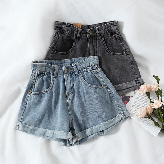 sixsr New  Summer High Waist Denim Shorts Women Casual Loose Ladies Fashion Plus Size Elastic Waist Wide Leg Short Jeans Female