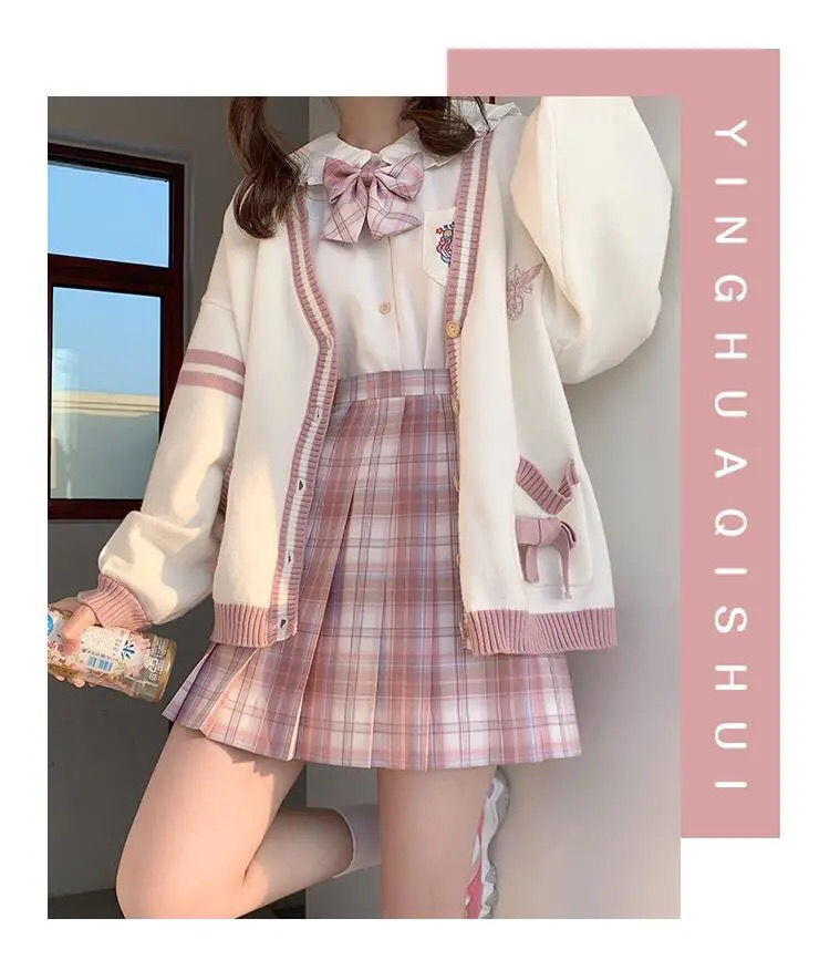 Sixsr  Spring Japanese Kawaii Fashion Pink Cardigan Women Harajuku Knitted Sweater Cute Bow Heart Korean College Style JK Uniform Coat
