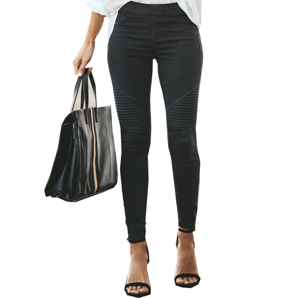 New Fashion Casual Solid Color Elastic Skinny Pants For Women
