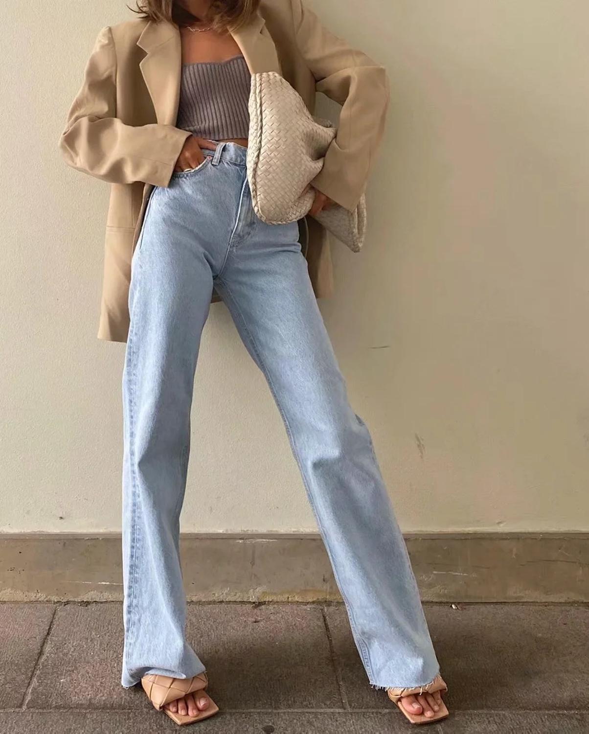 Sixsr Spring Outfits Casual Fashion Straight Leg Women's Jeans Denim Bottom Harajuku Boyfriend Long High Waist Baggy Jeans Fall Pants