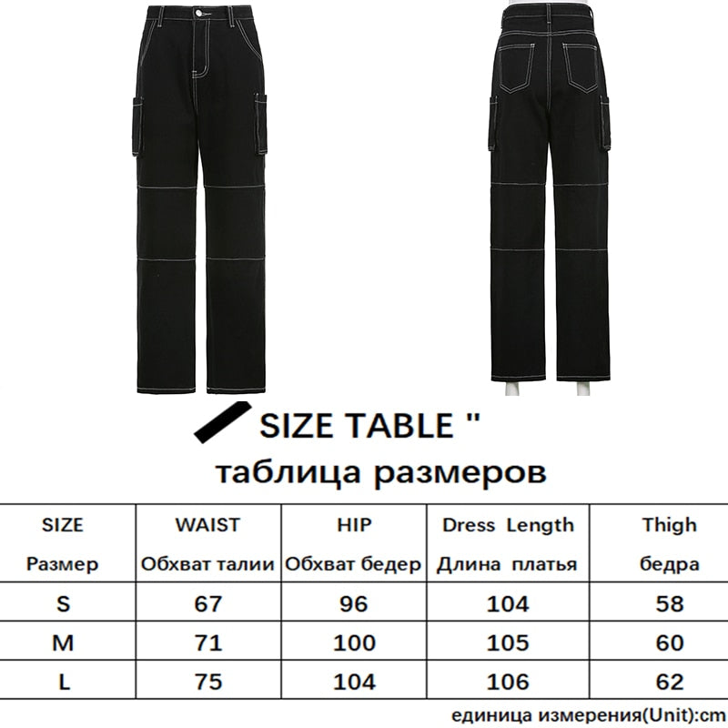 Sixsr Womens Fashion Trends Pockets Patchwork Baggy Jeans Fashion Streetwear 100% Cotton Women Denim Trouser Loose Cargo Pants Korean Jeans Harajuku