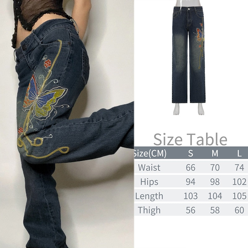 Sixsr New Printed Baggy Y2K Jeans Women's Low Waist jeans Autumn Winter Oversize Wide Leg Baggy Pants Casual Cargo Trousers