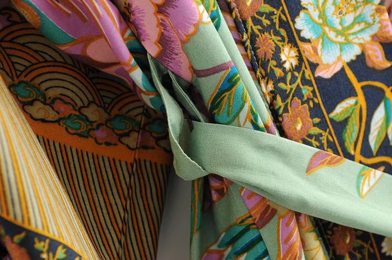 Sixsr women peacock floral print bat sleeve beach Bohemian Kimono robe Ladies V neck Tassel Summer happie dress vestidos
