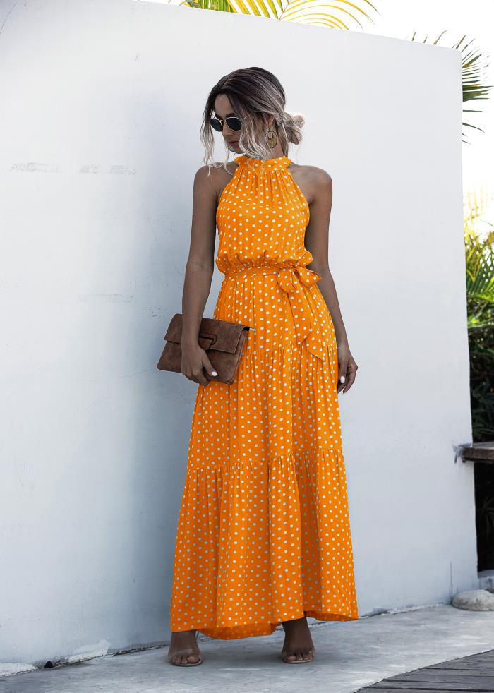 Sixsr Summer Elegant beach Women Dress long Print Flowers Polka-dot strap Ladies Halter boho Dress Vintage party ladies Dress