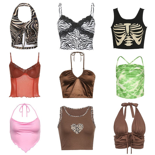 sixsr 80s fashion 21 Style Sexy Vintage Strappy Y2K Halter Crop Top Women Summer 90s Backless Cami Tops Tees Ladies Fashion Fitness Camisole Party