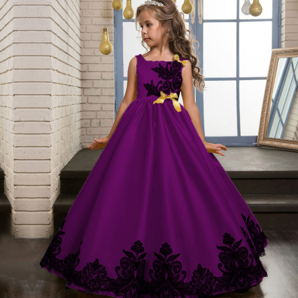 sixsr Summer Kids Princess Dress Girls Flower Embroidery Dress For Girls Vintage Wedding Party Formal Ball Gown Children Clothing