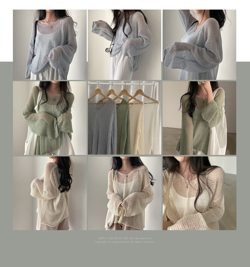 Sixsr Lazy Style Full Sleeves Jumpers Tops Hollow Out Sexy Women Fashion Casual Streetwear Chic Femme Sweaters Pullovers
