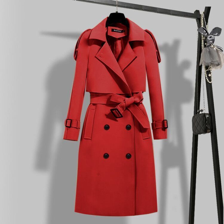 Sixsr Women Trench Coat Solid Double Breasted Trench Autumn Winter Elegant Vintage Turn-down Collar Warm Windproof Trench with Belt