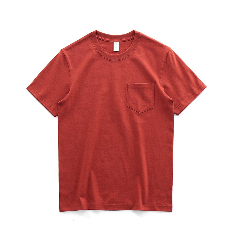 Sixsr 260g Heavy Weight Men's T-Shirt Summer Retro Simple Handsome Chic Casual Soft Solid Color Cotton Pocket Short Sleeve O-Neck Tees