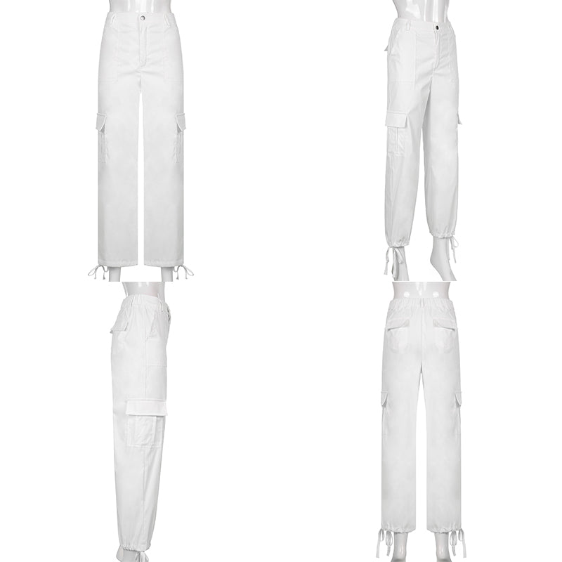 Sixsr Button Pockets Patchwork Cargo Pants Women Streetwear High Waist Trousers Women Fashion Pencil Pants Joggers Women