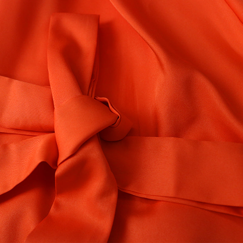 Sixsr Women Dress Bare Shoulder Waist Belt Long A Line Pleated Orange Casual Fashion Female Ladies Elegant New Autumn Summer Robes