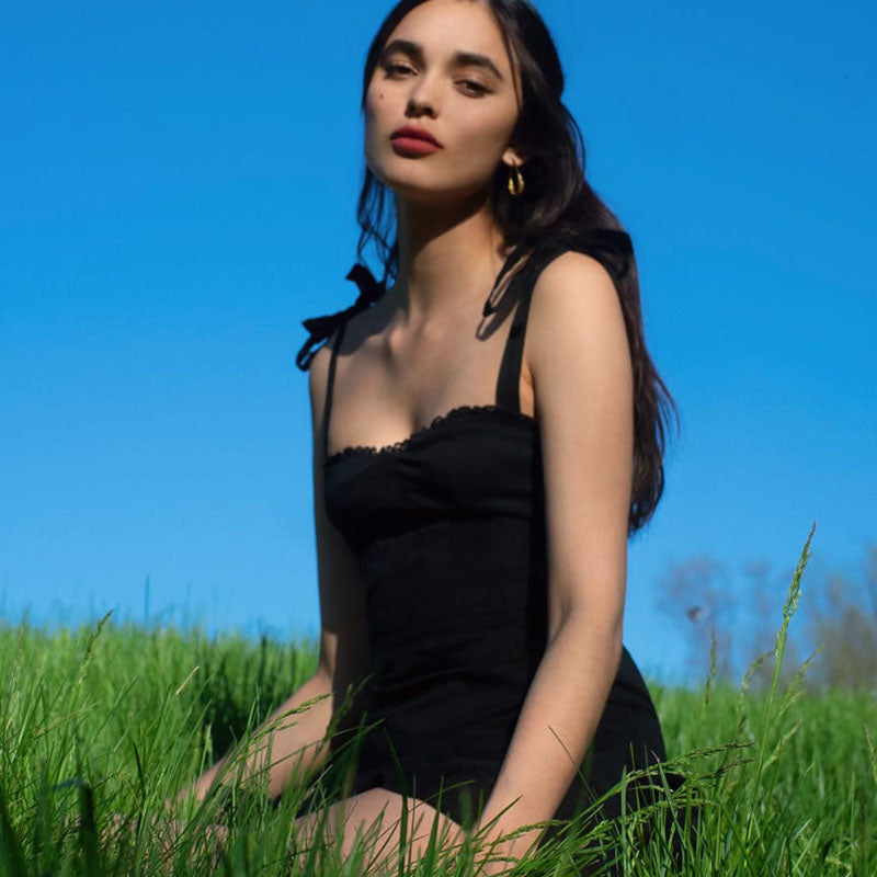 Sixsr Sweetown Dark Academia Gothic Dresses Women Chiffon Ruffles Black E Girl Clothes Sleeveless V Neck Lace Up Mini Dress Summer