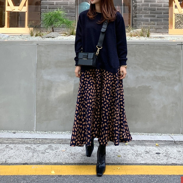Autumn Women Plus Size XL-5XL Ladies Long Sleeve T-Shirt Dress Patchwork Print Robe Fake Two Piece Dress D08108R