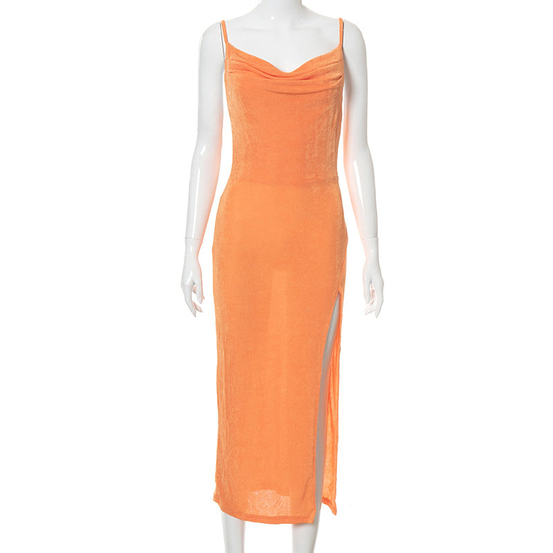 sixsr Spaghetti Strap Bodycon Dress Women Sexy Party Sleeveless Backless Solid Side Split Long Robe Elegant Commute Maxi Dresses