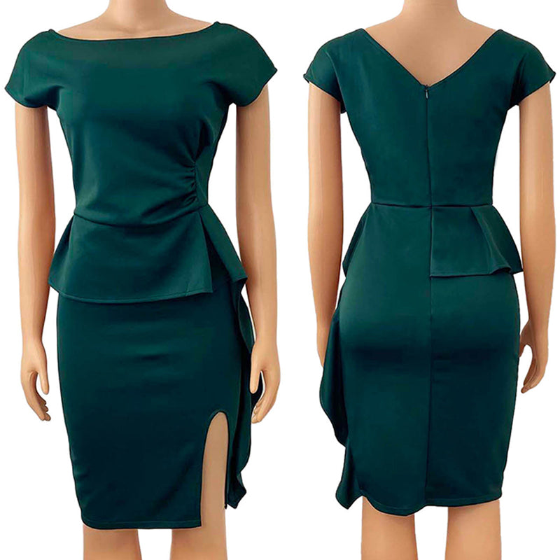 Sixsr Sexy Bodycon Short Sleeve Dresses Split Package Hip Solid Event Party Dress Fashion Office Ladies African Femal Plus Size