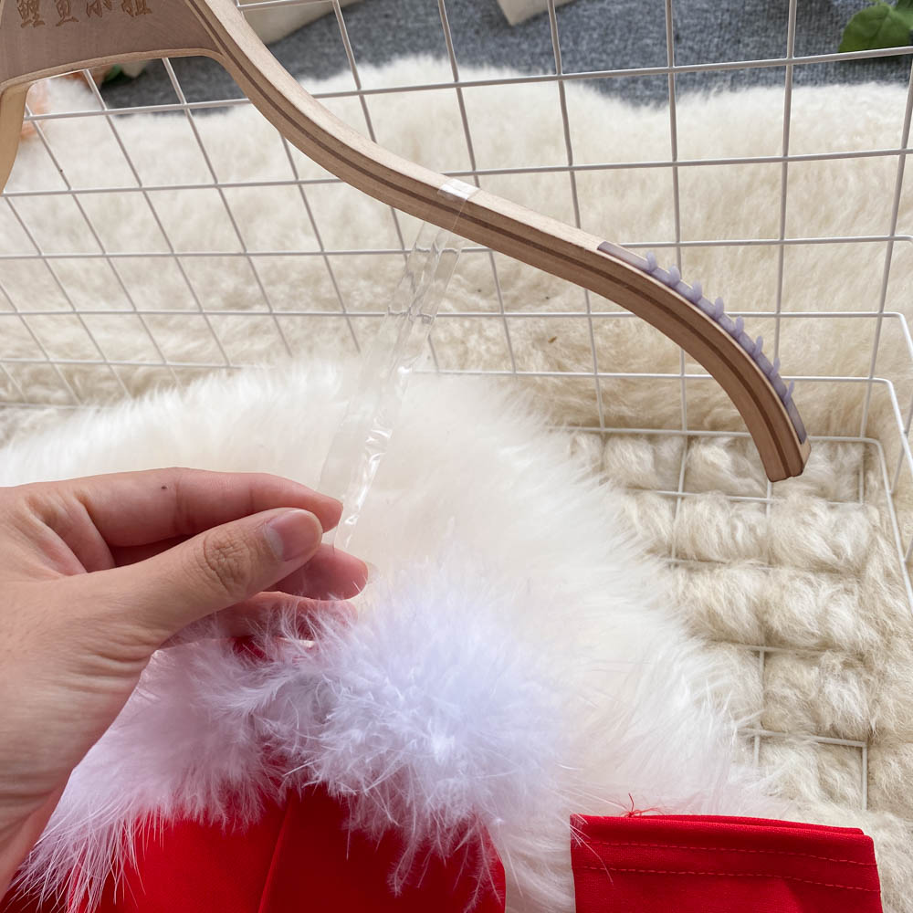 Sixsr Gifts For Women Elegant Dress For New Year Strapless Backless Furry Sexy Short Mini Christmas Dress Navidad Red Party Dress Femme