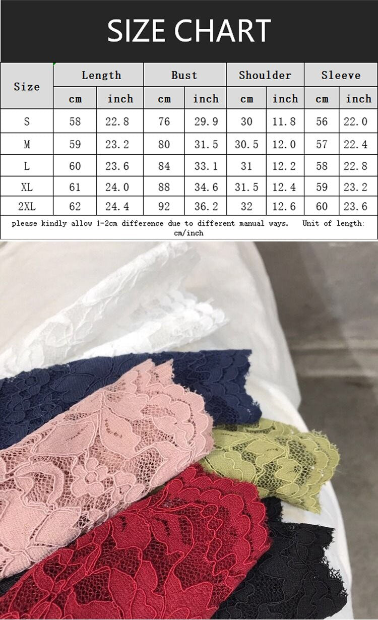 Sixsr gifts for women Plus Size Women Lace Blouses Shirts Sexy Hollow Out Long Sleeve Solid Blouse Lady Elegant Floral Embroidery Elastic Shirt Tops