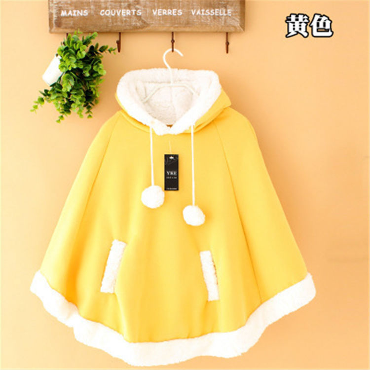 Sixsr Lolita Cloak Harajuku Hoody Cloak Japanese Angry Cat Christmas Deer Fleece Cape Loose Pullover Batwing Sleeve Hoodie Coat