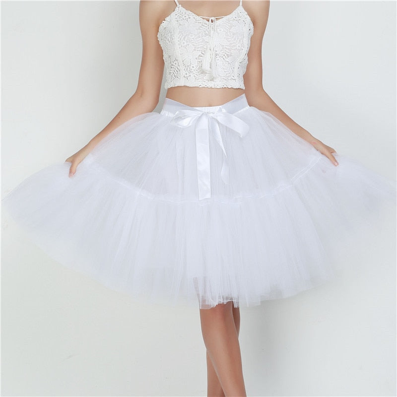 sixsr Petticoat 5 Layers 60cm Tutu Tulle Skirt Vintage Midi Pleated Skirts Womens Lolita Bridesmaid Wedding faldas Mujer saias jupe