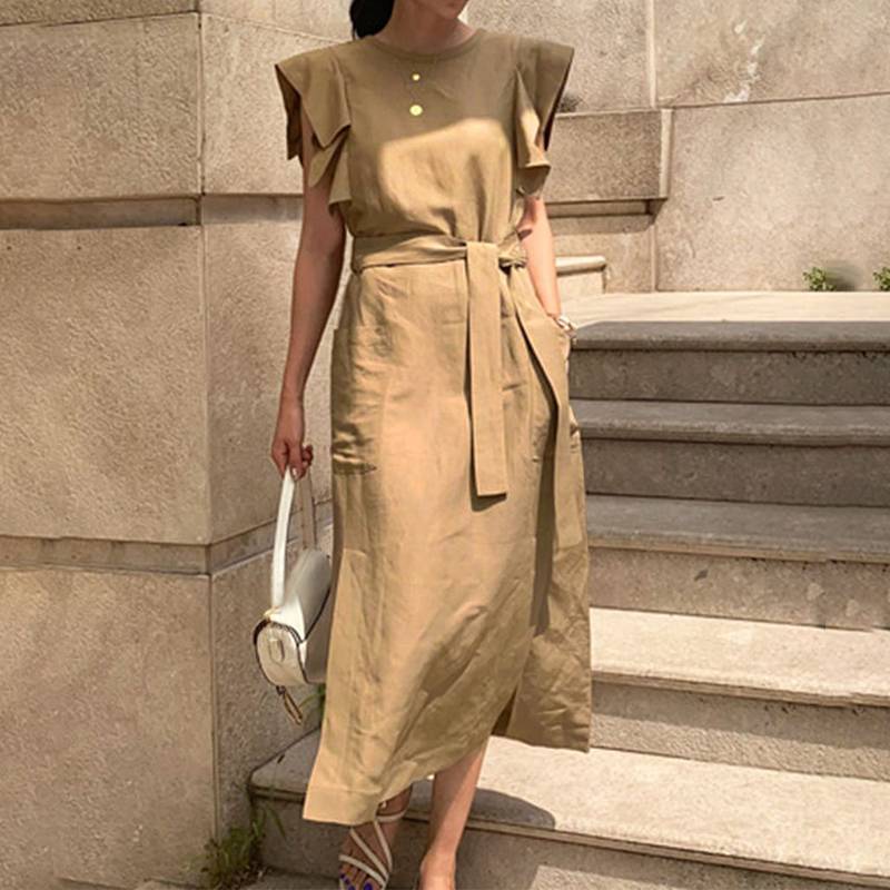 sixsr Sexy Sleeveless Summer Dress Sexy Ruffle Maxi Long Dress With Belt Women Bohemian Sundress Party Vestido Autumn Robe