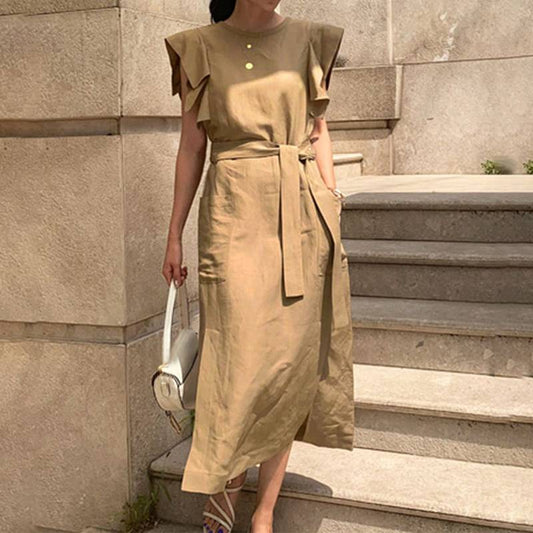 sixsr Sexy Sleeveless Summer Dress Sexy Ruffle Maxi Long Dress With Belt Women Bohemian Sundress Party Vestido Autumn Robe