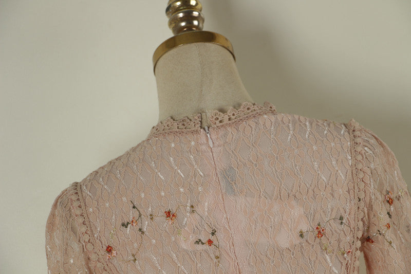 sixsr Pink Lace Embroidery Maxi Dress Female spring Winter Full sleeve high waist Ruffle elegant Long party dresses Woman